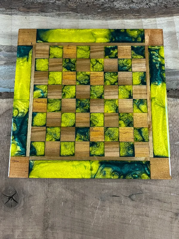 Vivid Golden Emerald Maple Wood Chess Board (With Border)