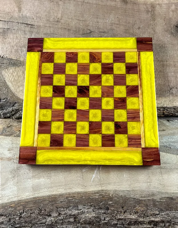 Vivid Yellow Cedar Chess Board (With Border)