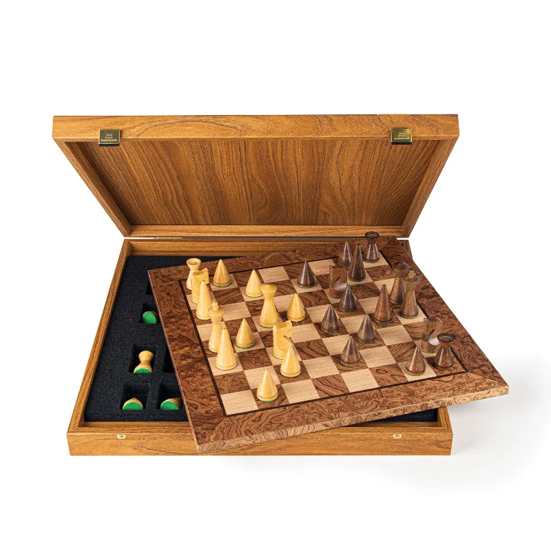 Handcrafted Walnut Burl Chess Set with Modern Chessmen - 40x40cm Board