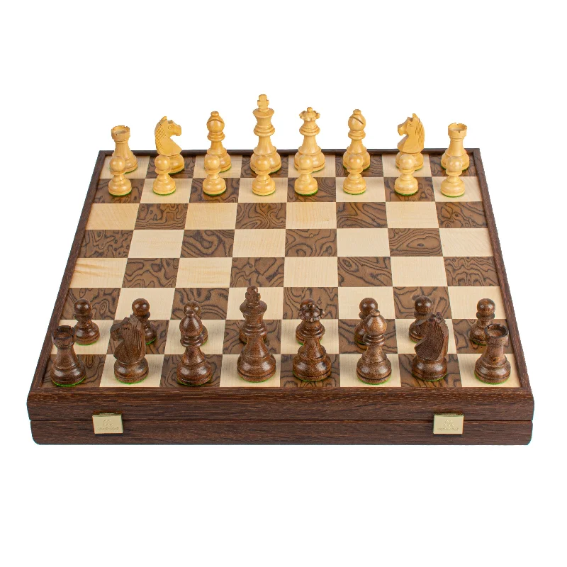 Handcrafted Walnut Burl Chess Set - 43x43cm with Staunton Chessmen (8.9cm King)