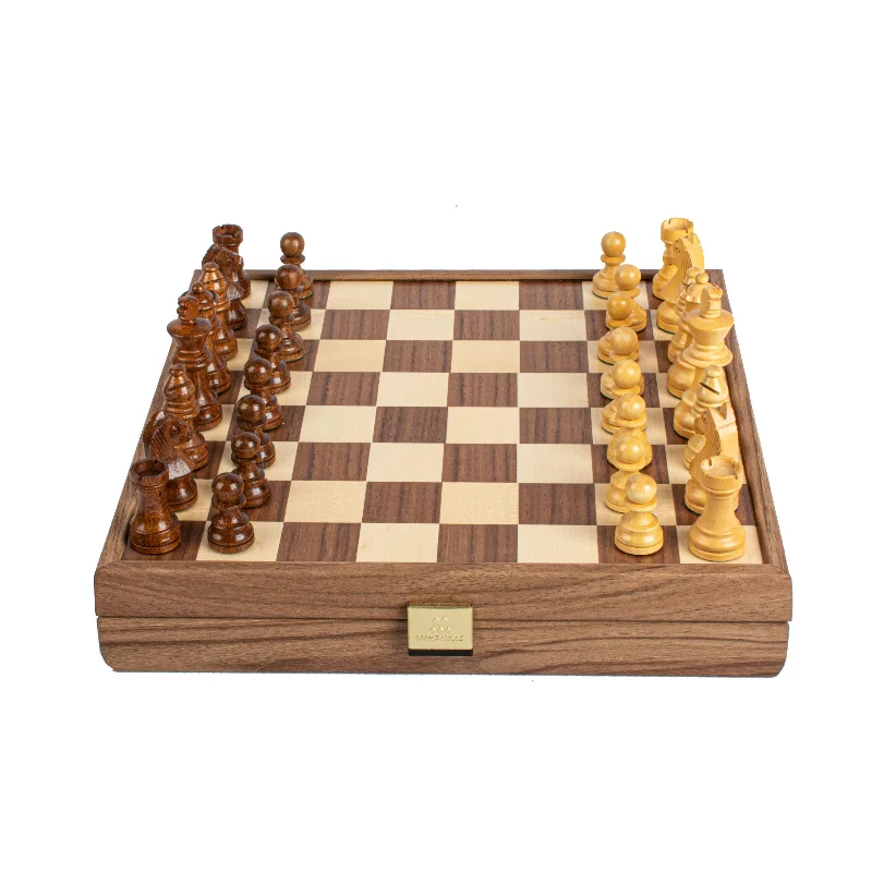 Handcrafted Walnut Chess Set - 27x27cm with Staunton Chessmen (6.4cm King)