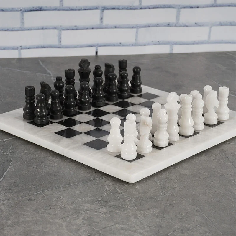 White and Black 12 Inches High Quality Marble Chess Set