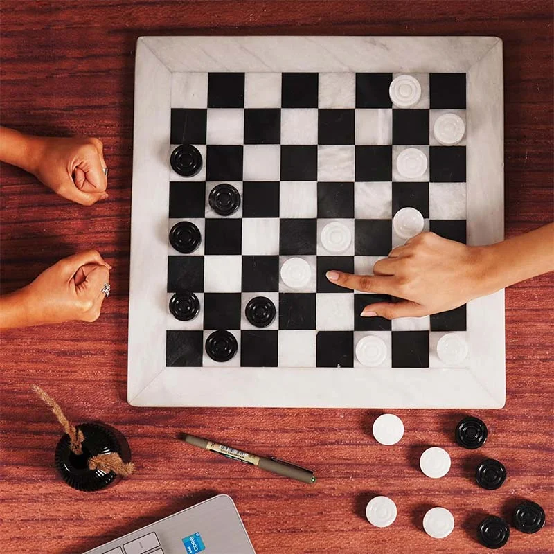 White And Black 15 Inches Marble Tournament Checkers Set