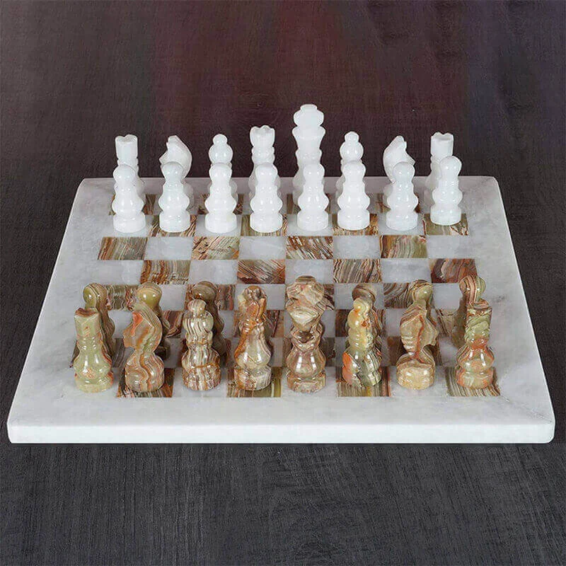 White and Green Onyx 12 Inches High Quality Marble Chess Set